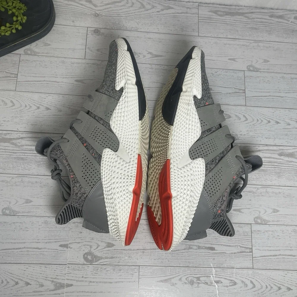 Adidas Prophere Shoes Mens 10.5 Gray Solar Red Primeknit CQ3023 Athletic Sneaker